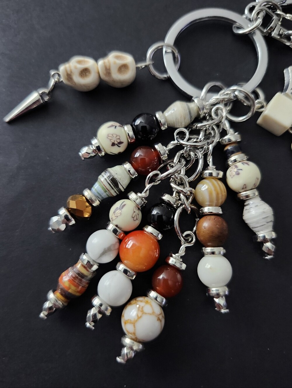 Halloween Mummy Purse Charm or Keychain  Fire Agate Howlite Paper Handcrafted - Picture 3 of 7